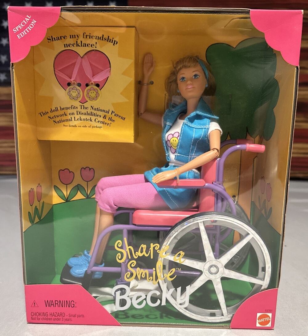 1996 Mattel Barbie Share a Smile Becky Doll & Wheelchair Special Edition New